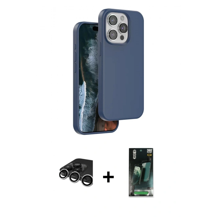 MARSİLYAN™- iPhone 15 Pro Max Kılıf Kıvılcım Çizgi Serisi - Şeffaf 360 Full Body Arka Koruyucu + Raze Metal Kamera Lens - GS