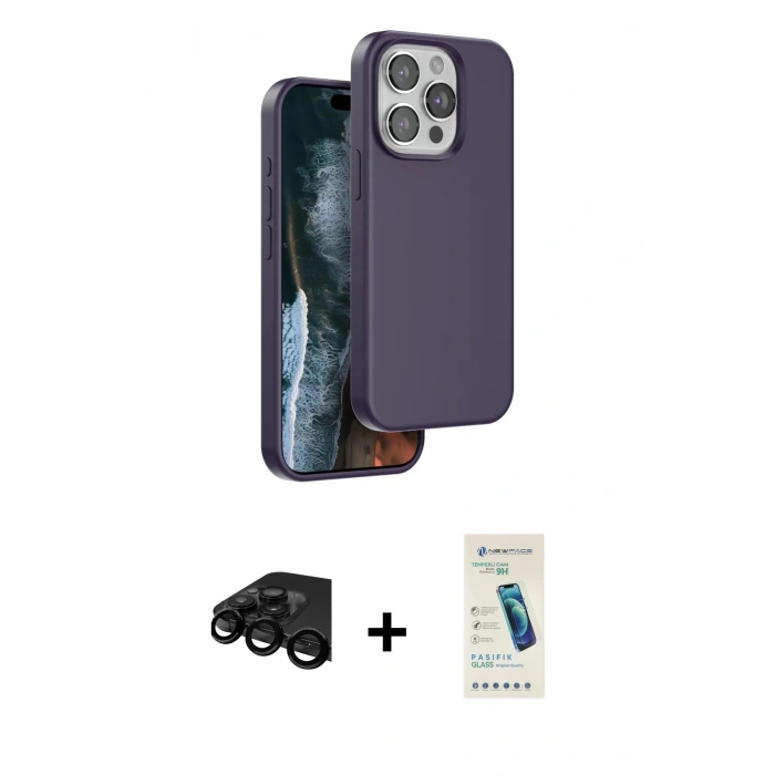 MARSİLYAN™- iPhone 15 Pro Max Kılıf Kıvılcım Çizgi Serisi - Şeffaf Pasifik Cam Ekran Koruyucu + Raze Metal Kamera Lens - SH