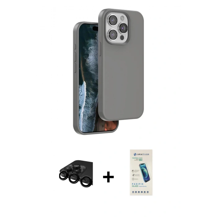 MARSİLYAN™- iPhone 15 Pro Max Kılıf Kıvılcım Çizgi Serisi - Şeffaf Pasifik Cam Ekran Koruyucu + Raze Metal Kamera Lens - SH