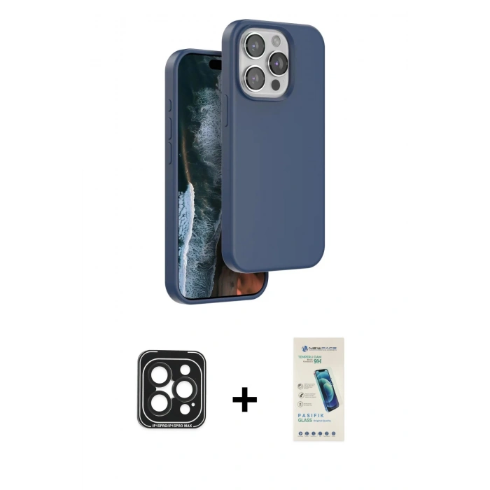 MARSİLYAN™- iPhone 15 Pro Max Kılıf Kıvılcım Çizgi Serisi - Şeffaf Pasifik Cam Ekran Koruyucu + Siyah PVD Metal Kamera Lens