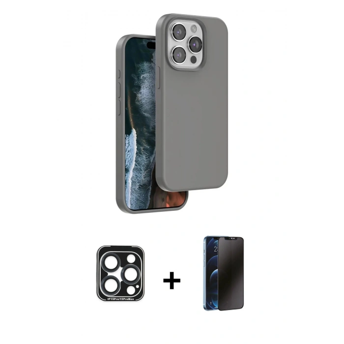 MARSİLYAN™- iPhone 15 Pro Max Kılıf Kıvılcım Çizgi Serisi - Siyah 3D Antistatik Hayalet Cam Ekran Koruyucu + PVD Metal Kamera Lens - LT