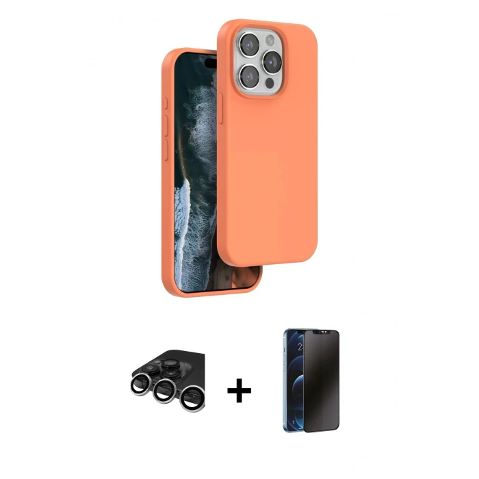 MARSİLYAN™- iPhone 15 Pro Max Kılıf Kıvılcım Çizgi Serisi - Siyah 3D Antistatik Hayalet Cam Ekran Koruyucu + Raze Metal Kamera Lens - GS