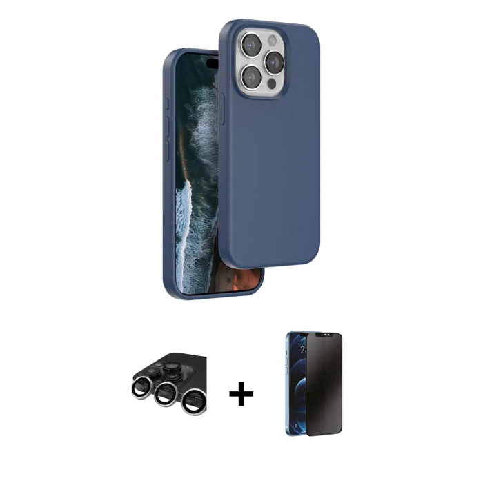 MARSİLYAN™- iPhone 15 Pro Max Kılıf Kıvılcım Çizgi Serisi - Siyah 3D Antistatik Hayalet Cam Ekran Koruyucu + Raze Metal Kamera Lens - GS