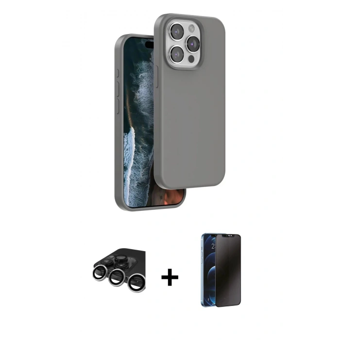 MARSİLYAN™- iPhone 15 Pro Max Kılıf Kıvılcım Çizgi Serisi - Siyah 3D Antistatik Hayalet Cam Ekran Koruyucu + Raze Metal Kamera Lens - GS
