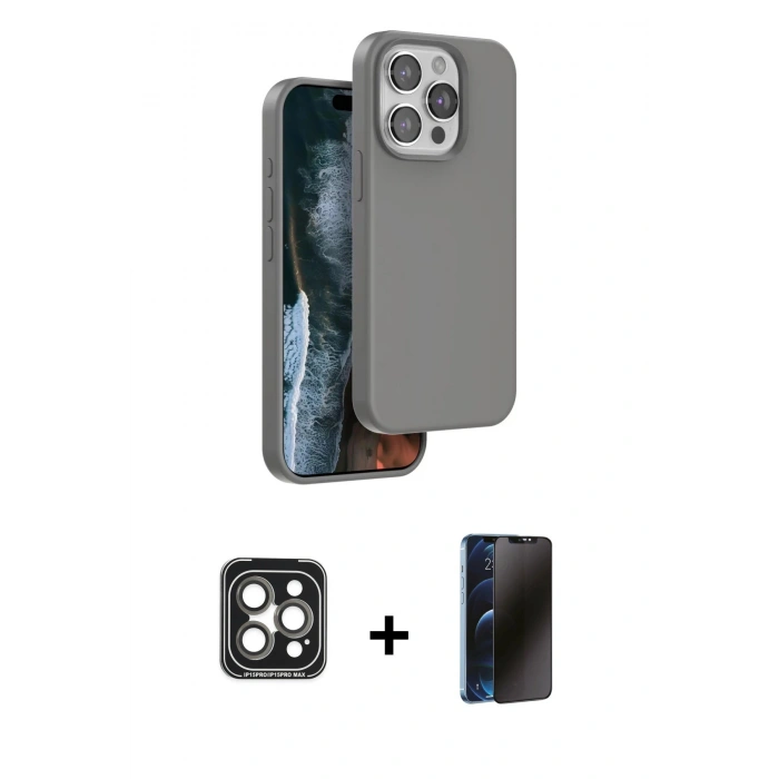 MARSİLYAN™- iPhone 15 Pro Max Kılıf Kıvılcım Çizgi Serisi - Siyah 3D Antistatik Hayalet Cam Ekran Koruyucu + PVD Metal Kamera Lens - GI