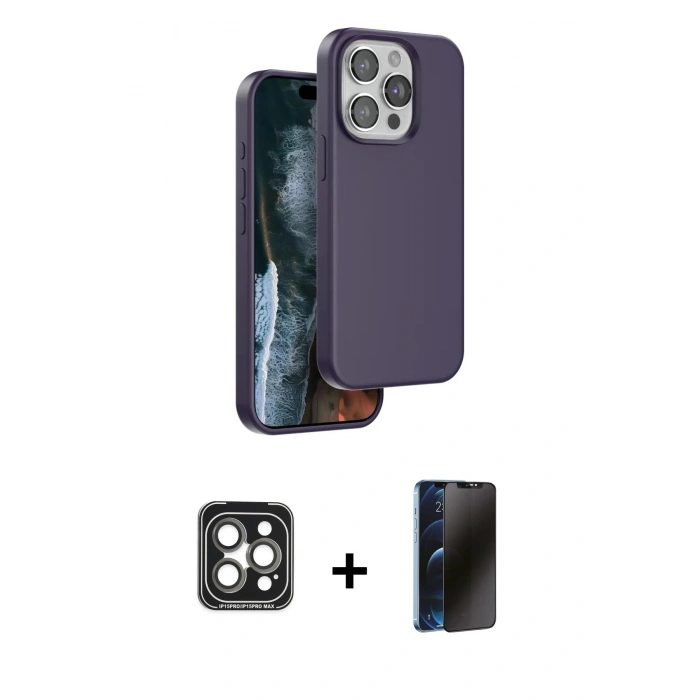 MARSİLYAN™- iPhone 15 Pro Max Kılıf Kıvılcım Çizgi Serisi - Siyah 3D Antistatik Hayalet Cam Ekran Koruyucu + PVD Metal Kamera Lens - GI