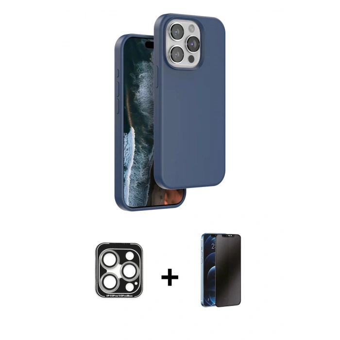 MARSİLYAN™- iPhone 15 Pro Max Kılıf Kıvılcım Çizgi Serisi - Siyah 3D Antistatik Hayalet Cam Ekran Koruyucu + PVD Metal Kamera Lens - GS