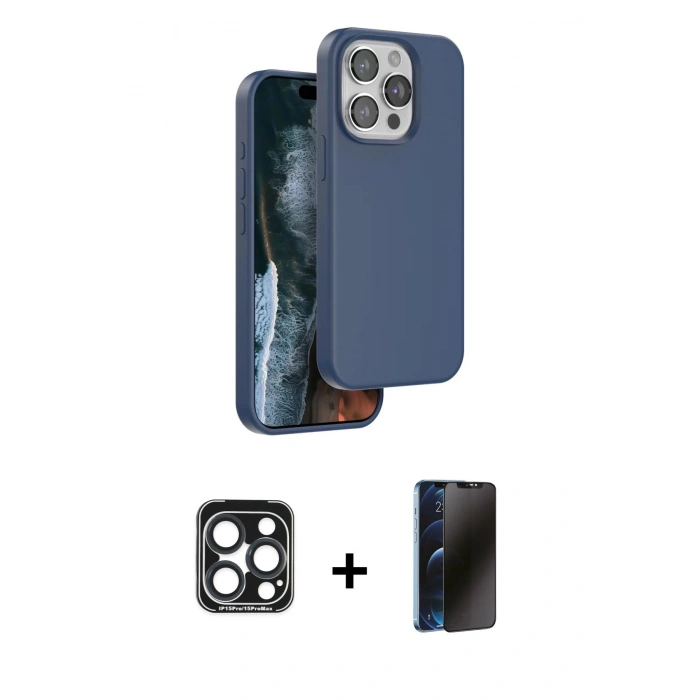 MARSİLYAN™- iPhone 15 Pro Max Kılıf Kıvılcım Çizgi Serisi - Siyah 3D Antistatik Hayalet Cam Ekran Koruyucu + PVD Metal Kamera Lens - LT