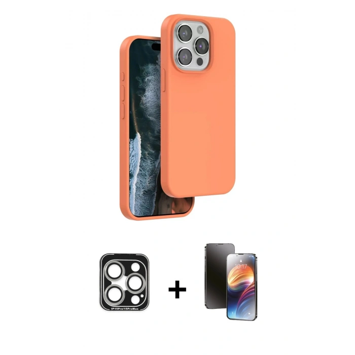MARSİLYAN™- iPhone 15 Pro Max Kılıf Kıvılcım Çizgi Serisi - Siyah 3D Antistatik Mat Seramik Nano Ekran Koruyucu + PVD Metal Kamera Lens - GS