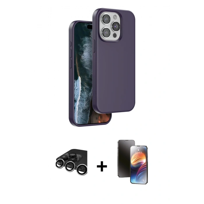 MARSİLYAN™- iPhone 15 Pro Max Kılıf Kıvılcım Çizgi Serisi - Siyah 3D Antistatik Mat Seramik Nano Ekran Koruyucu + Raze Metal Kamera Lens - GS