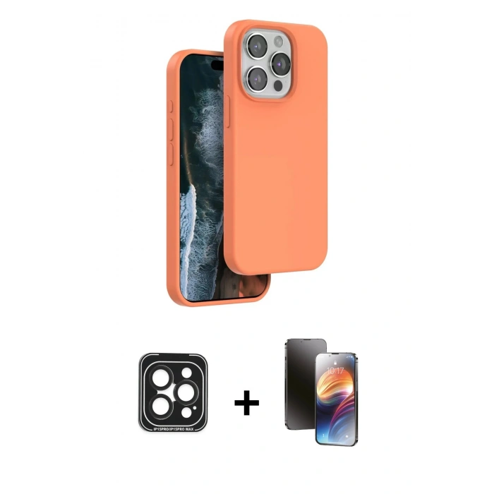MARSİLYAN™- iPhone 15 Pro Max Kılıf Kıvılcım Çizgi Serisi - Siyah 3D Antistatik Mat Seramik Nano Ekran Koruyucu + PVD Metal Kamera Lens - SH