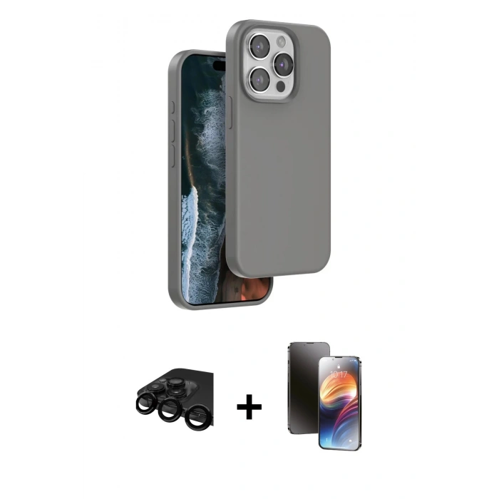 MARSİLYAN™- iPhone 15 Pro Max Kılıf Kıvılcım Çizgi Serisi - Siyah 3D Antistatik Mat Seramik Nano Ekran Koruyucu + Raze Metal Kamera Lens - SH