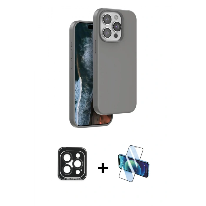 MARSİLYAN™- iPhone 15 Pro Max Kılıf Kıvılcım Çizgi Serisi - Siyah 3D Antistatik Seramik Nano Ekran Koruyucu + PVD Metal Kamera Lens - SH