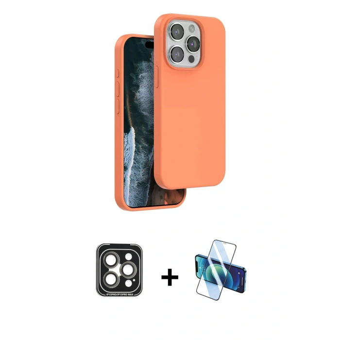 MARSİLYAN™- iPhone 15 Pro Max Kılıf Kıvılcım Çizgi Serisi - Siyah 3D Antistatik Seramik Nano Ekran Koruyucu + Gri PVD Metal Kamera Lens