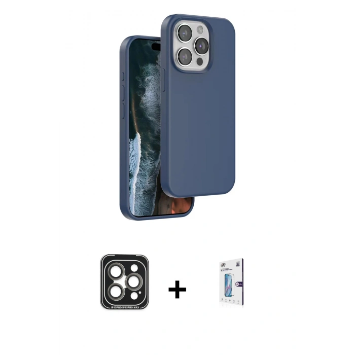 MARSİLYAN™- iPhone 15 Pro Max Kılıf Kıvılcım Çizgi Serisi - Siyah Bilvis 0.18mm Plus Cam Ekran Koruyucu + PVD Metal Kamera Lens - GI