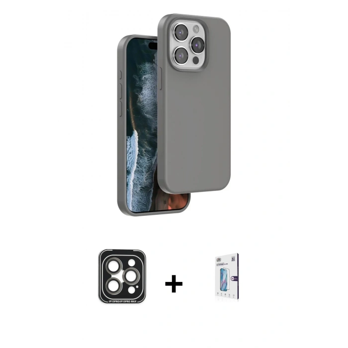 MARSİLYAN™- iPhone 15 Pro Max Kılıf Kıvılcım Çizgi Serisi - Siyah Bilvis 0.18mm Plus Cam Ekran Koruyucu + PVD Metal Kamera Lens - GI