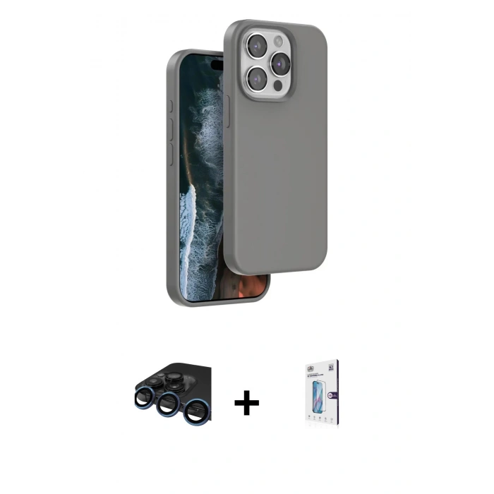 MARSİLYAN™- iPhone 15 Pro Max Kılıf Kıvılcım Çizgi Serisi - Siyah Bilvis 0.18mm Plus Cam Ekran Koruyucu + Raze Metal Kamera Lens - LT