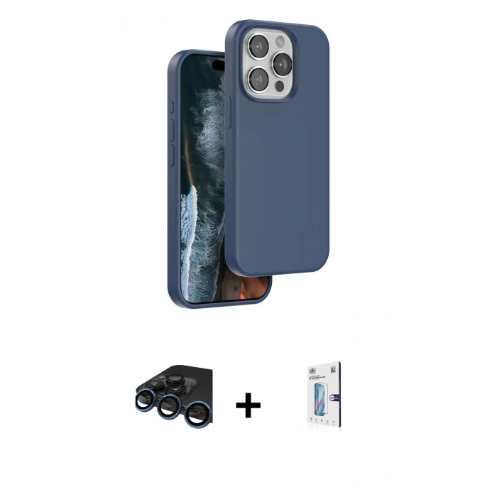 MARSİLYAN™- iPhone 15 Pro Max Kılıf Kıvılcım Çizgi Serisi - Siyah Bilvis 0.18mm Plus Cam Ekran Koruyucu + Raze Metal Kamera Lens - LT
