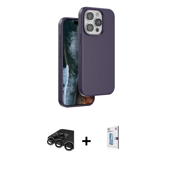 MARSİLYAN™- iPhone 15 Pro Max Kılıf Kıvılcım Çizgi Serisi - Siyah Bilvis 0.18mm Plus Cam Ekran Koruyucu + Raze Metal Kamera Lens - TMGI
