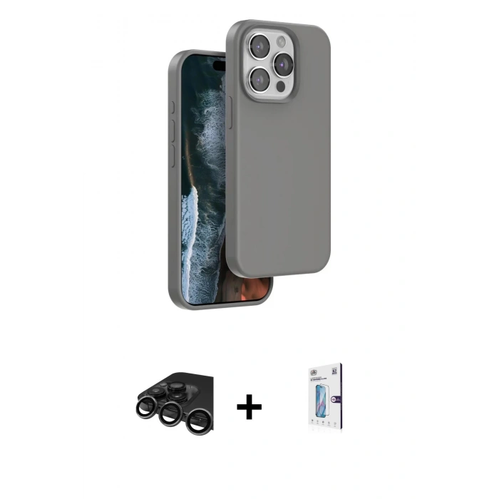 MARSİLYAN™- iPhone 15 Pro Max Kılıf Kıvılcım Çizgi Serisi - Siyah Bilvis 0.18mm Plus Cam Ekran Koruyucu + Raze Metal Kamera Lens - TMGI