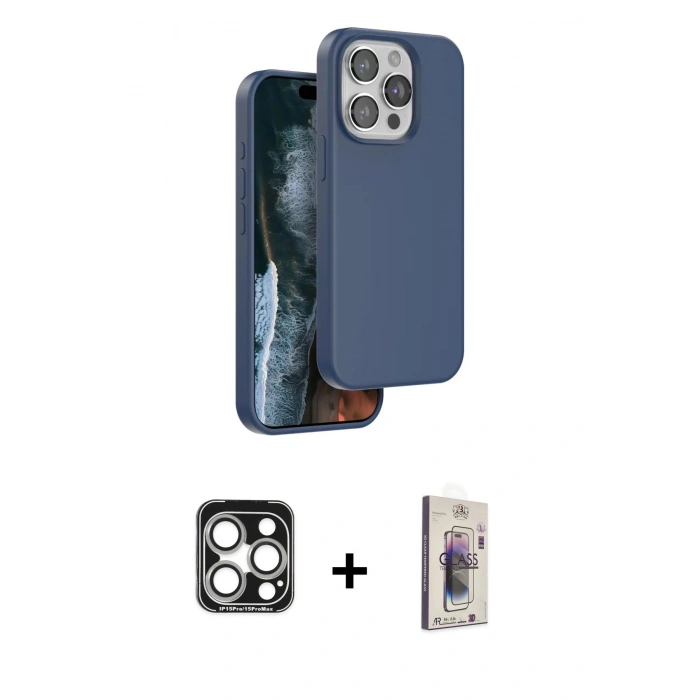 MARSİLYAN™- iPhone 15 Pro Max Kılıf Kıvılcım Çizgi Serisi - Siyah Bilvis 3D Cam Ekran Koruyucu + PVD Metal Kamera Lens - GS