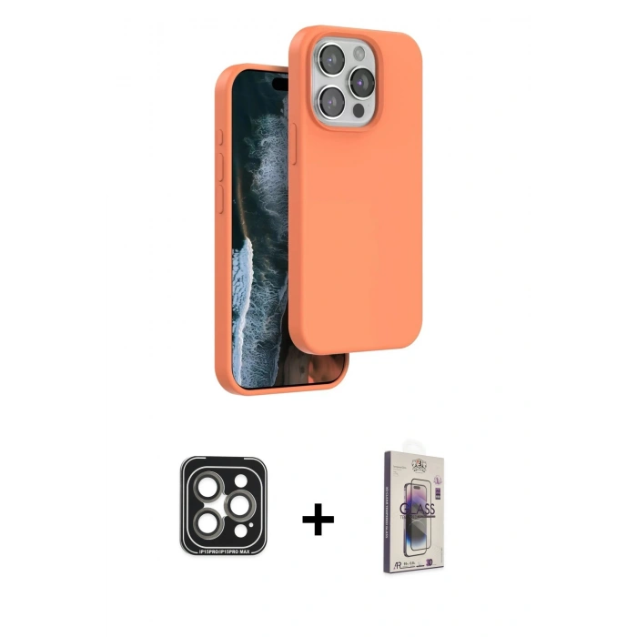 MARSİLYAN™- iPhone 15 Pro Max Kılıf Kıvılcım Çizgi Serisi - Siyah Bilvis 3D Cam Ekran Koruyucu + PVD Metal Kamera Lens - GI