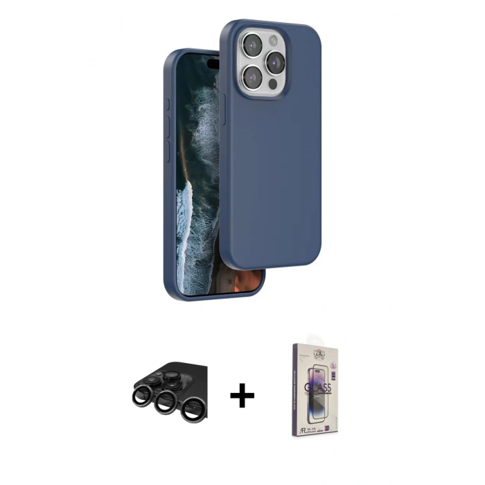 MARSİLYAN™- iPhone 15 Pro Max Kılıf Kıvılcım Çizgi Serisi - Siyah Bilvis 3D Cam Ekran Koruyucu + Raze Metal Kamera Lens - TMGI