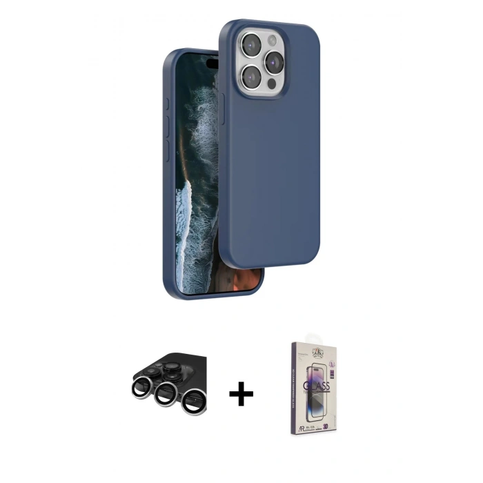 MARSİLYAN™- iPhone 15 Pro Max Kılıf Kıvılcım Çizgi Serisi - Siyah Bilvis 3D Cam Ekran Koruyucu + Raze Metal Kamera Lens - GS
