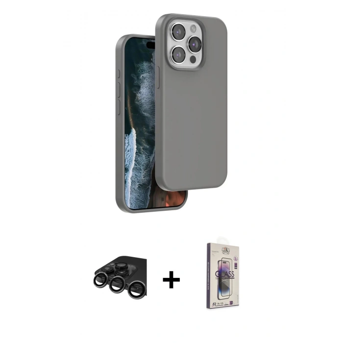 MARSİLYAN™- iPhone 15 Pro Max Kılıf Kıvılcım Çizgi Serisi - Siyah Bilvis 3D Cam Ekran Koruyucu + Raze Metal Kamera Lens - TMGI