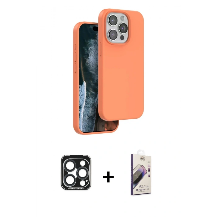 MARSİLYAN™- iPhone 15 Pro Max Kılıf Kıvılcım Çizgi Serisi - Siyah Bilvis 3D Mat Cam Ekran Koruyucu + PVD Metal Kamera Lens - LT
