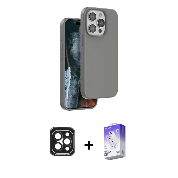 MARSİLYAN™- iPhone 15 Pro Max Kılıf Kıvılcım Çizgi Serisi - Siyah Bilvis 5in1 3D Magic Cam Ekran Koruyucu + PVD Metal Kamera Lens - SH