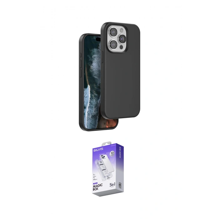 MARSİLYAN™- iPhone 15 Pro Max Kılıf Kıvılcım Çizgi Serisi - Siyah Bilvis 5in1 3D Magic Cam Ekran Koruyucu