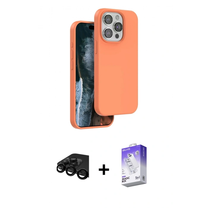 MARSİLYAN™- iPhone 15 Pro Max Kılıf Kıvılcım Çizgi Serisi - Siyah Bilvis 5in1 3D Magic Cam Ekran Koruyucu + Raze Metal Kamera Lens - SH