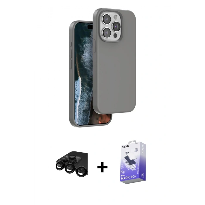 MARSİLYAN™- iPhone 15 Pro Max Kılıf Kıvılcım Çizgi Serisi - Siyah Bilvis 5in1 5D Magic Hayalet Cam Ekran Koruyucu + Raze Metal Kamera Lens - SH