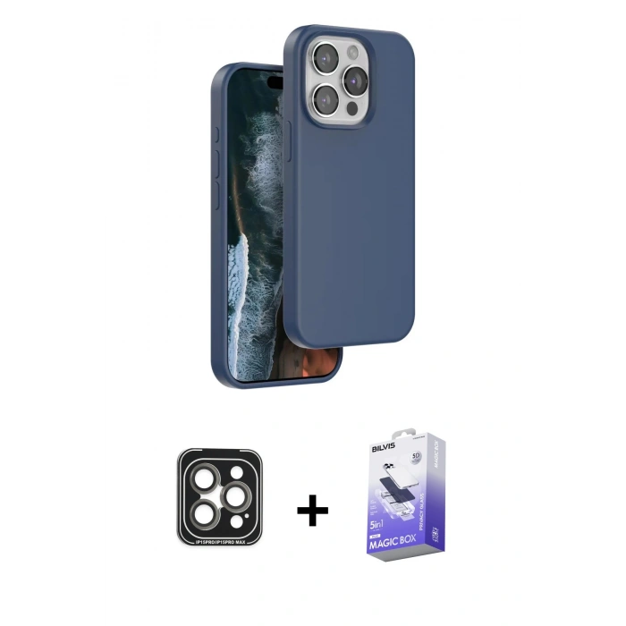 MARSİLYAN™- iPhone 15 Pro Max Kılıf Kıvılcım Çizgi Serisi - Siyah Bilvis 5in1 5D Magic Hayalet Cam Ekran Koruyucu + PVD Metal Kamera Lens - GI
