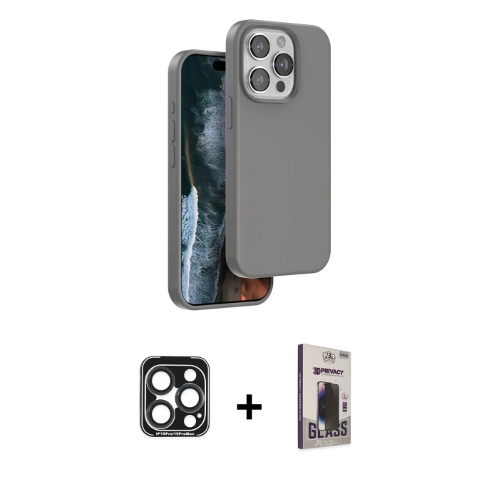 MARSİLYAN™- iPhone 15 Pro Max Kılıf Kıvılcım Çizgi Serisi - Siyah Bilvis Hayalet Cam Ekran Koruyucu + PVD Metal Kamera Lens - LT