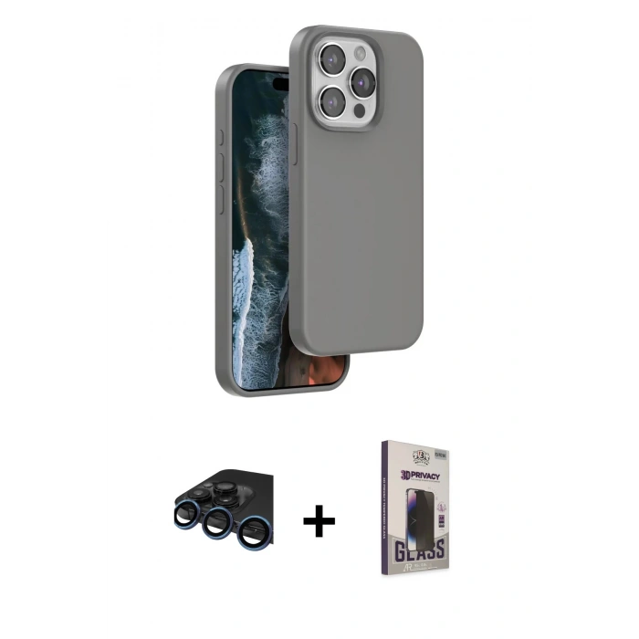 MARSİLYAN™- iPhone 15 Pro Max Kılıf Kıvılcım Çizgi Serisi - Siyah Bilvis Hayalet Cam Ekran Koruyucu + Raze Metal Kamera Lens - LT