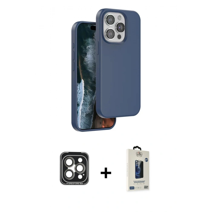 MARSİLYAN™- iPhone 15 Pro Max Kılıf Kıvılcım Çizgi Serisi - Siyah Bilvis Hayalet Cam Ekran Koruyucu + PVD Metal Kamera Lens - GI