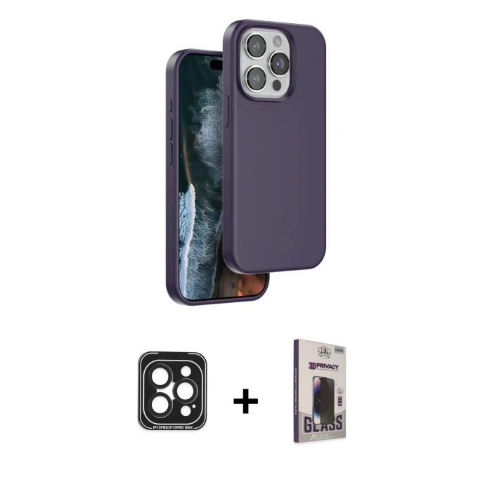 MARSİLYAN™- iPhone 15 Pro Max Kılıf Kıvılcım Çizgi Serisi - Siyah Bilvis Hayalet Cam Ekran Koruyucu + PVD Metal Kamera Lens - SH