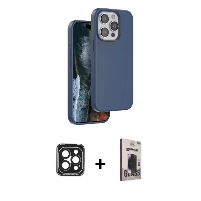 MARSİLYAN™- iPhone 15 Pro Max Kılıf Kıvılcım Çizgi Serisi - Siyah Bilvis Hayalet Cam Ekran Koruyucu + PVD Metal Kamera Lens - SH