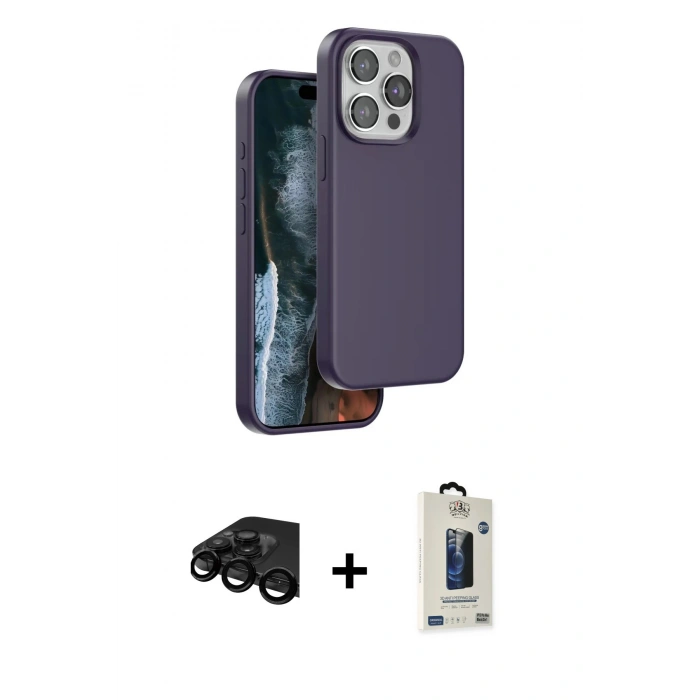 MARSİLYAN™- iPhone 15 Pro Max Kılıf Kıvılcım Çizgi Serisi - Siyah Bilvis Hayalet Cam Ekran Koruyucu + Raze Metal Kamera Lens - SH