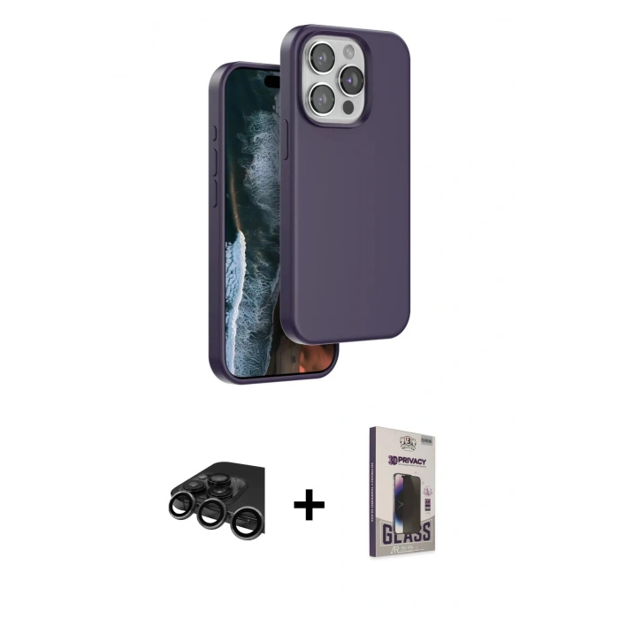 MARSİLYAN™- iPhone 15 Pro Max Kılıf Kıvılcım Çizgi Serisi - Siyah Bilvis Hayalet Cam Ekran Koruyucu + Raze Metal Kamera Lens - TMGI