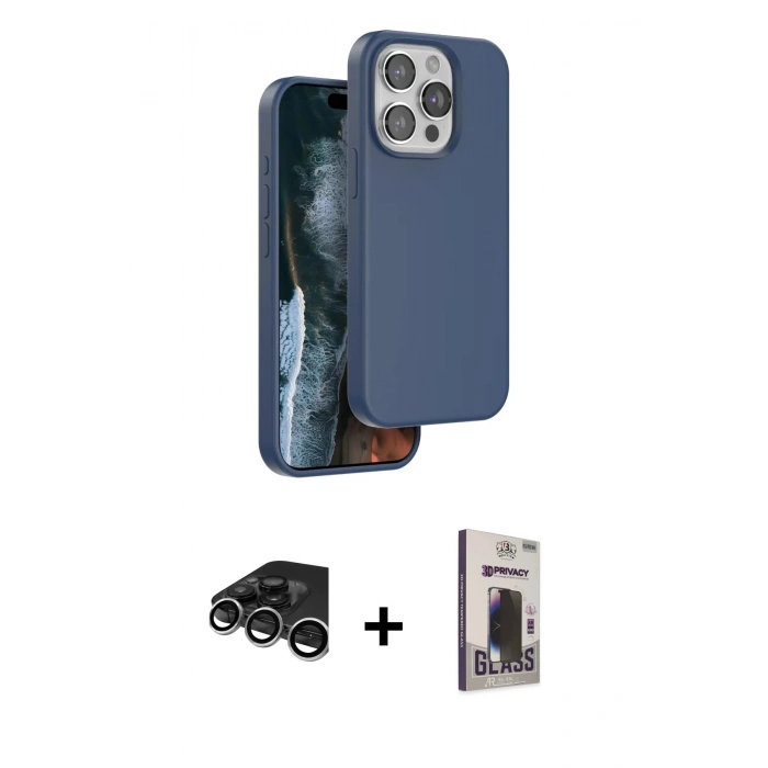 MARSİLYAN™- iPhone 15 Pro Max Kılıf Kıvılcım Çizgi Serisi - Siyah Bilvis Hayalet Cam Ekran Koruyucu + Raze Metal Kamera Lens - GS
