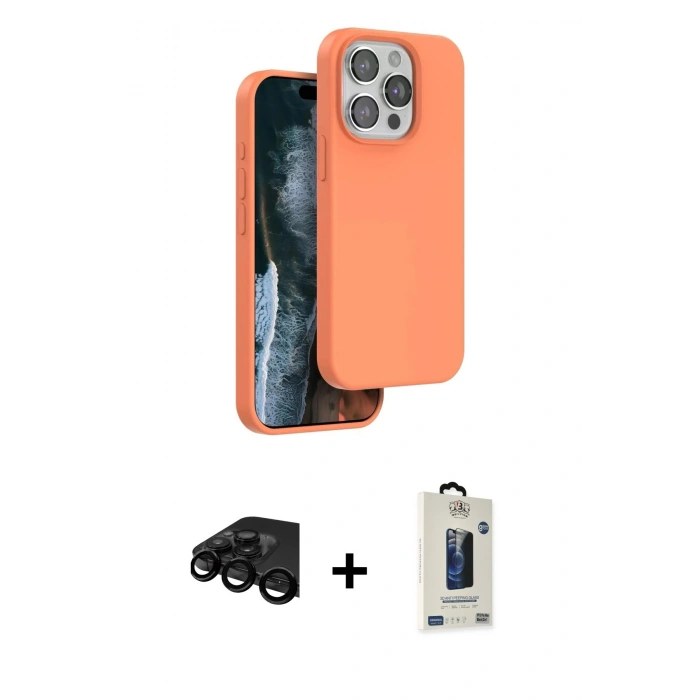 MARSİLYAN™- iPhone 15 Pro Max Kılıf Kıvılcım Çizgi Serisi - Siyah Bilvis Hayalet Cam Ekran Koruyucu + Raze Metal Kamera Lens - SH