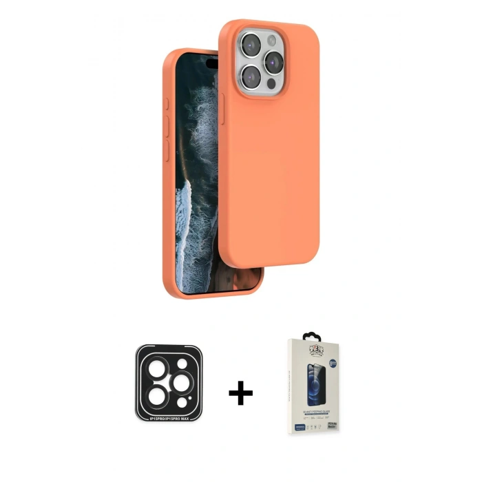 MARSİLYAN™- iPhone 15 Pro Max Kılıf Kıvılcım Çizgi Serisi - Siyah Bilvis Hayalet Cam Ekran Koruyucu + PVD Metal Kamera Lens - SH