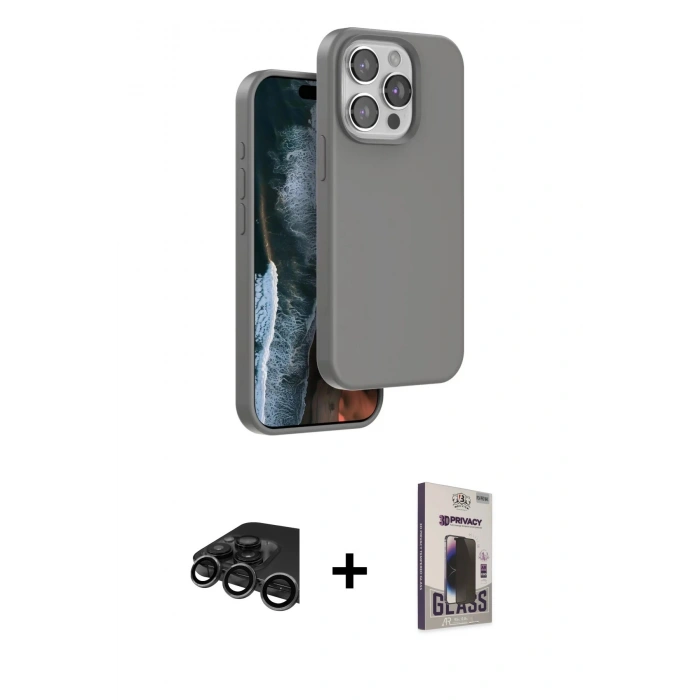 MARSİLYAN™- iPhone 15 Pro Max Kılıf Kıvılcım Çizgi Serisi - Siyah Bilvis Hayalet Cam Ekran Koruyucu + Raze Metal Kamera Lens - TMGI