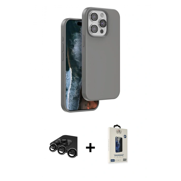 MARSİLYAN™- iPhone 15 Pro Max Kılıf Kıvılcım Çizgi Serisi - Siyah Bilvis Hayalet Cam Ekran Koruyucu + Raze Metal Kamera Lens - TMGI