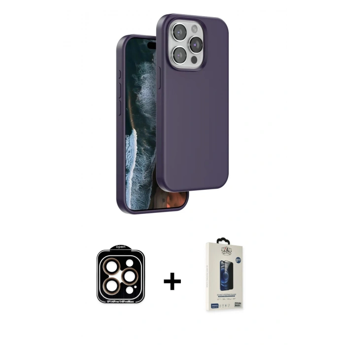 MARSİLYAN™- iPhone 15 Pro Max Kılıf Kıvılcım Çizgi Serisi - Siyah Bilvis Hayalet Cam Ekran Koruyucu + PVD Metal Kamera Lens - TU