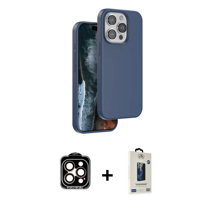 MARSİLYAN™- iPhone 15 Pro Max Kılıf Kıvılcım Çizgi Serisi - Siyah Bilvis Hayalet Cam Ekran Koruyucu + PVD Metal Kamera Lens - TU