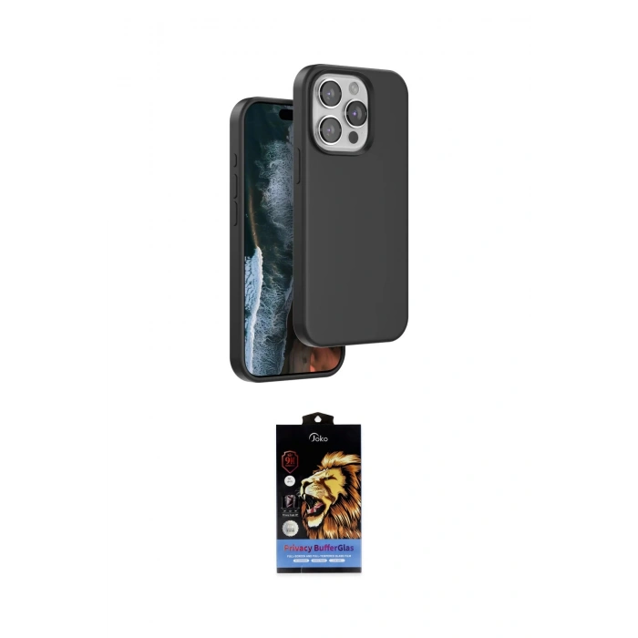 MARSİLYAN™- iPhone 15 Pro Max Kılıf Kıvılcım Çizgi Serisi - Siyah Buffer Hayalet Cam Ekran Koruyucu